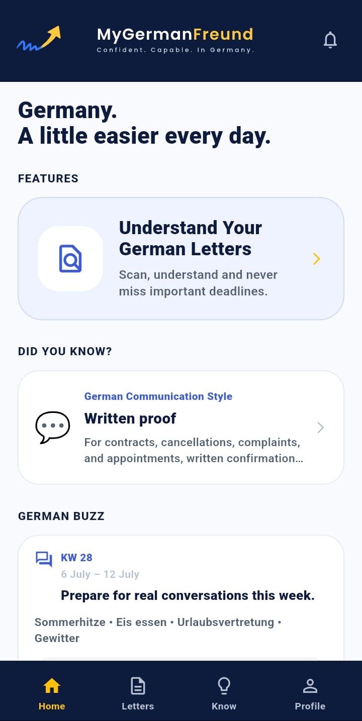 MyGermanFreund home screen